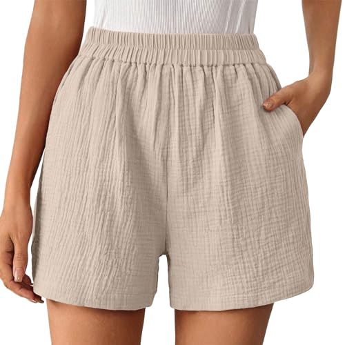 Sommerhose Damen Kurz Luftige Casual Leinenhose Sommerhose Lockere Kurze Leicht Freizeithose Sporthose Sommer Musselin Elegant Musselin Shorts Musselin Hose von Generisch