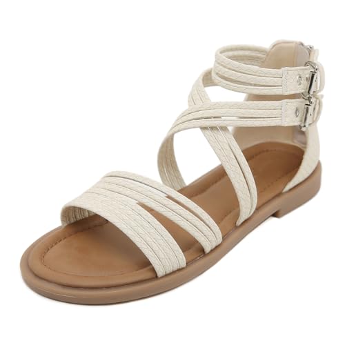 Sommermode-Sandalen für Damen, Klassische römische Sandalen mit runder Zehenpartie und Reißverschluss hinten, offener Zehenbereich, lässige Outdoor-Wanderschuhe von Generisch