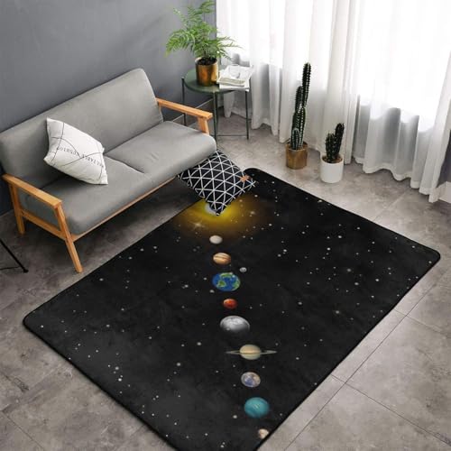 Sonne bedruckter Teppich, 3D-Astronauten-bedruckte Bodenmatte, Flanell, rutschfester Teppich, leicht zu reinigen, geeignet für Schlafzimmer, Foyer, Wohnzimmer, Kinderzimmer, Fußmatte, Teppich von Generisch