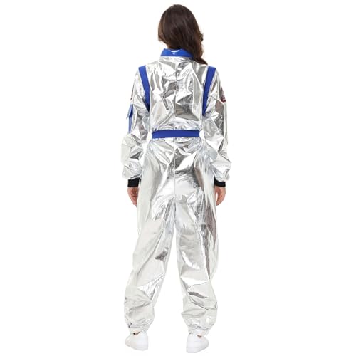 Space Kostueme Und Kostüme Damen,Astronauten Kostüm Herren Damen Silber Glänzend Space Kostüm - Astronaut Erwachsene Weltall Karneval Kostüme Jumpsuit Astronaute Raumfahrer Overall Halloween Weltraum von Generisch