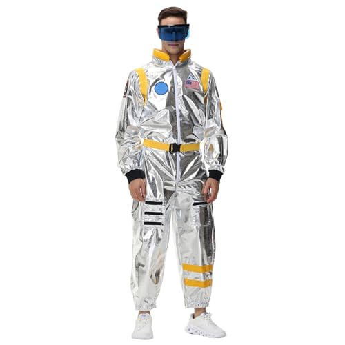 Space Kostueme Und Kostüme Damen,Space Kostüm Herren Damen Silber Fasching Astronauten Kostüm - Astronaut Erwachsene Weltall Karneval Kostüme Jumpsuit Raumfahrer Overall Halloween Weltraum von Generisch