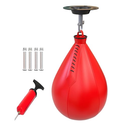 Speedbag Boxset - Dangling Reflex Bag | Tragbarer Box-Drehball für Fitnessstudio | Birnenförmiger wiederverwendbarer Box-Slipbag mit Luftpumpe | Leder-Speedball für Boxtraining Fitness von Generisch