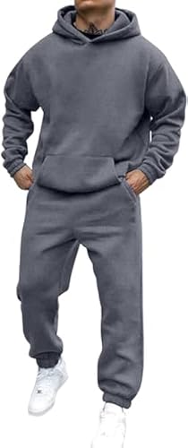 Sport Anzug Herren, Jogginganzug Herren Oversized Trainingsanzug Sportbekleidung Herren Einfarbig Hoodie Mit Kapuze Langarm Mit Taschen Hausanzug 2-Teilig Kapuzenpullover Jogginghose Jogginganzug Set von Generisch