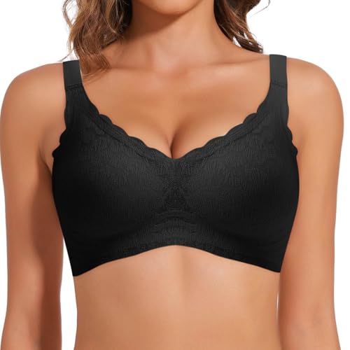 Sport BH Damen Nahtlos High Support Bustier V Ausschnitt Low Impact Bikini Zero Feel Atmungsaktiver BH Slip-Resistant Unsichtbar Wohlfühl-BH Wireless Fitness Bra Große Brüste Sports Top von Generisch