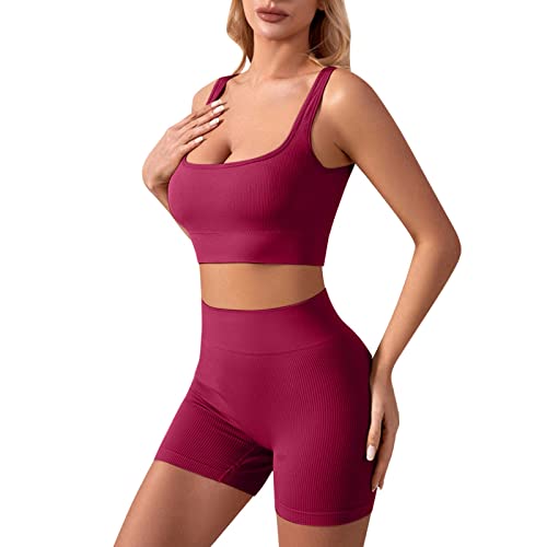 Sport Outfit Set Damen, Sport Outfit Set Damen 2 Teiler Sportkleidung - Fitness Scrunch Activewear-Sets Mädchen Trainingsanzug Kurz Yoga Nahtloses Jogginganzug Freizeitanzug von Generisch