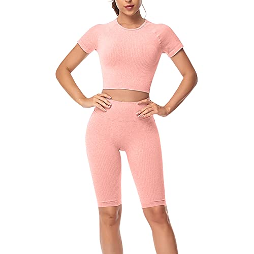 Sport Outfit Set Damen, Sport Set Damen 2 Teiler Outfit - Fitness Yoga Trainingsanzug Mädchen Workout Langarm Sportset Rückenfrei Oberteil Scrunch Leggings von Generisch