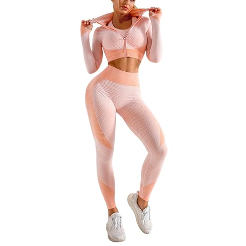 Sport Set Damen, Sport Outfit Set Damen 2 Teiler Workout - Sommer Kurz Yoga Zweiteiler Activewear-Sets Trainingsanzug Scrunch Nahtlos Yoga-Outfits Hohe Taille Leggings+Sport-BH Trainingsanzüge von Generisch