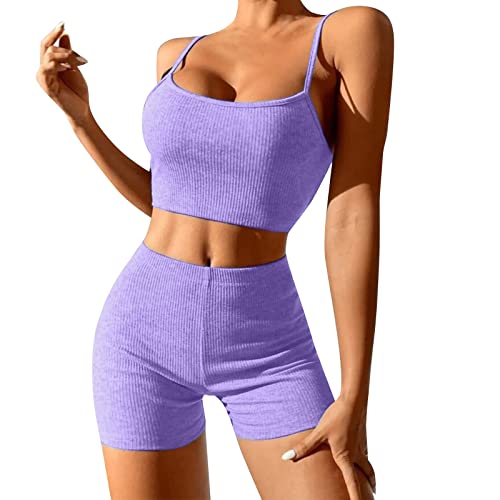 Sport Set Damen, Sport Outfit Set Damen Zweiteiler Gym - Sommer Sexy Jogginganzug Yoga Workout 2 Teiler Baumwolle Activewear-Sets Sportset Fitness Langarm Rückenfrei Oberteil Scrunch Leggings von Generisch