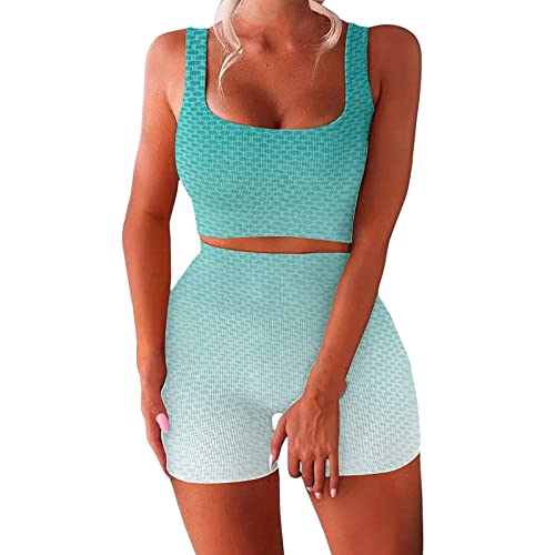 Sport Set Damen 2 Teiler Gym - Kleidung Baumwolle Sportkleidung Sexy Yoga Outfit Workout Sommer Nahtloses Trainingsanzug Jogginganzug Freizeitanzug von Generisch