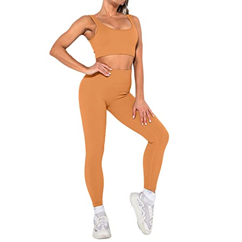 Sport Set Damen 2 Teiler Outfit - Sportkleidung Langarm Activewear-Sets Kurz Fitness Gym Yoga Workout Traingsanzug Jogginganzug Tiefem V Und Leggings Bekleidungssets Freizeitanzug Sportswear Für Das G von Generisch