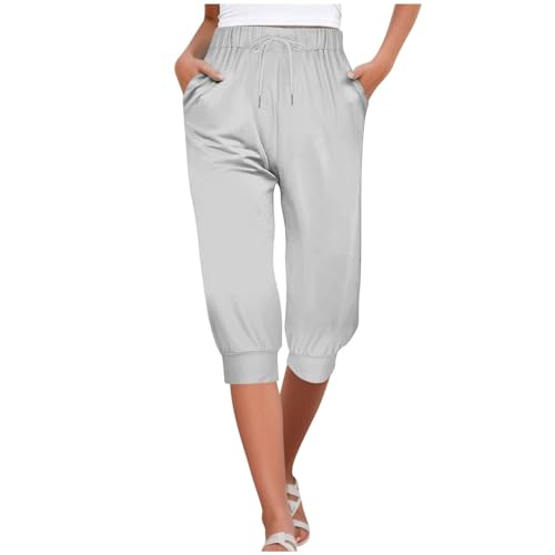 Sporthose Damen 3 4 Einfarbig Caprihose Damen Sommer Knielange Outdoor Kletterhose Stretch Wanderhose Luftige Yogahose Dünne Outdoor-Bekleidung Mit Geradem Bein Mädchen Sommerhose Grau,L von Generisch