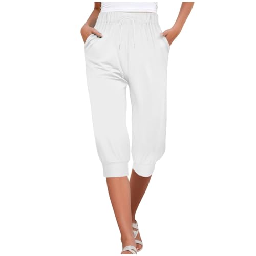 Sporthose Damen 3 4 Einfarbig Caprihose Damen Sommer Knielange Outdoor Kletterhose Stretch Wanderhose Luftige Yogahose Dünne Outdoor-Bekleidung Mit Geradem Bein Mädchen Sommerhose Weiß,M von Generisch