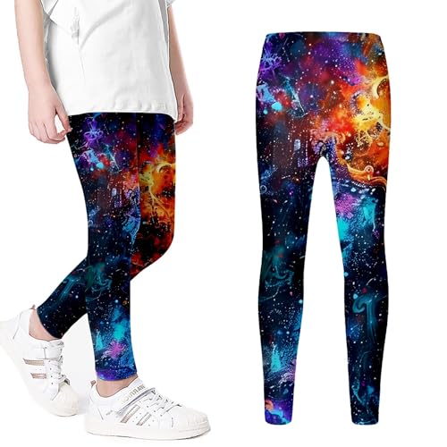 Sporthose Mädchen 128, Sportleggings Mädchen Lang Sternenhimmel Bunt Yogahose mit Aufdruck Strumpfhose Running Training Jogginghose Stretch Elastische Gymnastikhose Party Karnevalskostüme von Generisch