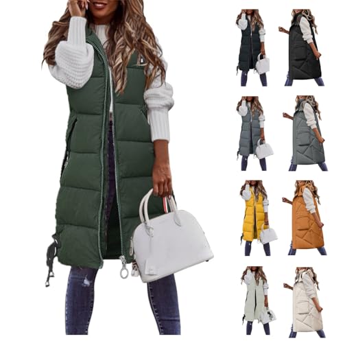 Steppweste Damen Lang, Weste Damen Lang Steppweste - Langweste Leichte Ärmellose Winter Warmer Jacke Gesteppte Daunenweste Hooded Wintermantel Übergangsweste Elegante Casual Winterjacke Mit Kapuzen von Generisch