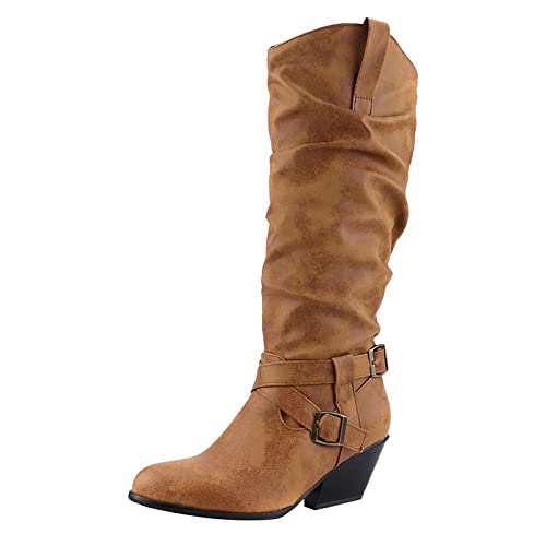 Stiefel Damen, Damen Stiefel, Winterschuhe, Boots Damen Ankle Winter Women Weitschaftstiefel Stiefel Kniehoch Flach herbste Schuhe Gefüttert Langschaftstiefel Winterschuhe Leder von Generisch