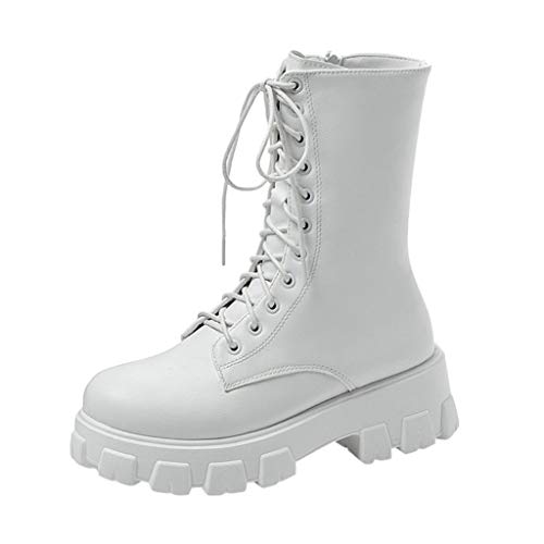 Stiefel Damen, Stiefel Flach Damen, Biker Boots Damen, Damen Schuhe herbste Boots Schnürstiefel Weitschaftstiefel Stiefel Winter Leder Stiefeletten Langschaftstiefel Hohe XXL Schaft Stretch von Generisch