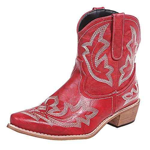 Stiefeletten Damen Sommer, Wasserdicht Leder Reiten Westernstiefel Cowboystiefel mit Absatz Gefüttert Retro Cowboy Stiefeletten Motorrad Stiefel Wildleder mit Fransen Elegant Stiefeletten Reitstiefel von Generisch