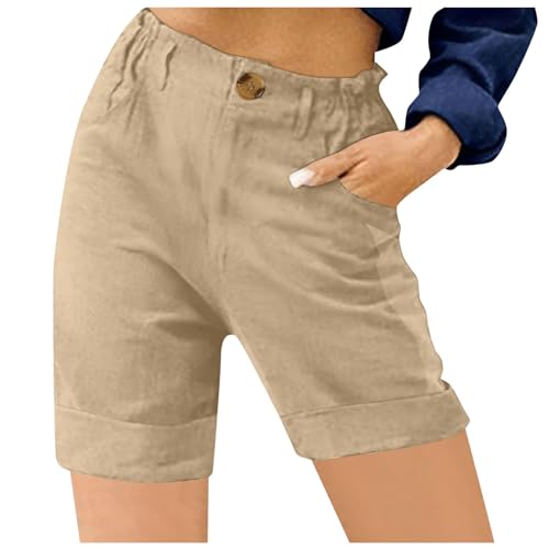 Stoffhose Damen Sommer Sommer Lockere Leinenhose Sommerhose Elegant Leicht Casual Freizeithose Sporthose Musselin Stretch Kurze Musselin Shorts Musselin Hose von Generisch