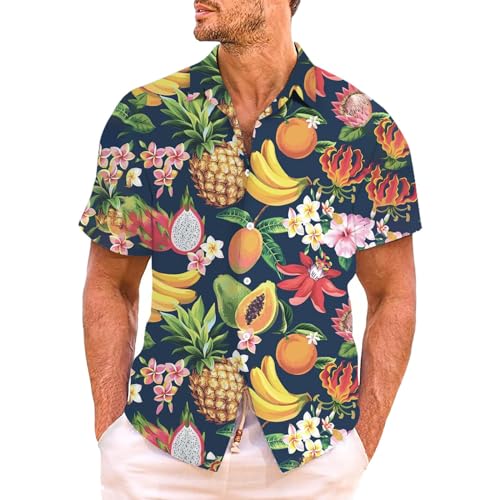 Strandhemd Herren Sommer Hawaii Outfit Festival Party Kurzarm Freizeithemden 80er Jahre Hemd Hawaiian Bügelfrei Shirt Hemden Oversized Funky Hawaiihemd Unisex Surf Für Urlaub Print von Generisch