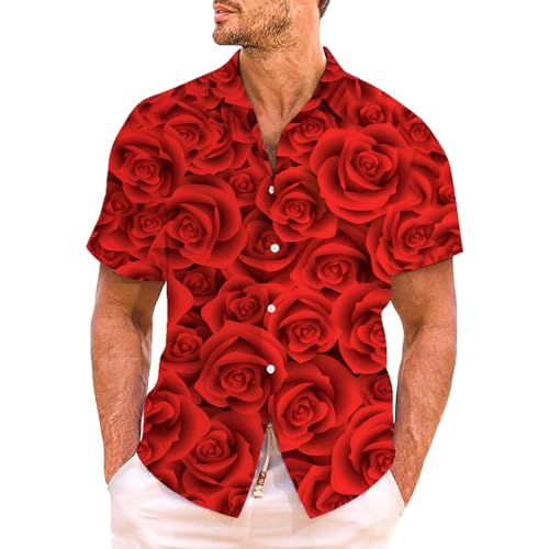 Strandhemd Herren Sommer Hawaii Outfit Festival Party Kurzarm Freizeithemden 80er Jahre Hemd Hawaiian Bügelfrei Shirt Hemden Regular Fit Funky Surf Für Urlaub Print von Generisch