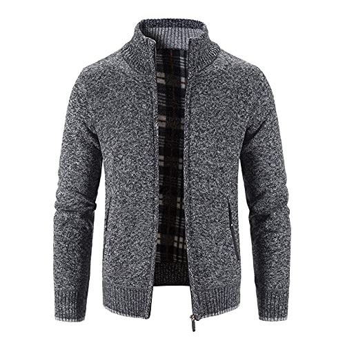 Strickjacke Herren Fleecejacke Sweatjacke Festival Cardigan Mit Reißverschluss Warm Trachtenjacke, Langarm Stehkragen Pullover Cardigan Herren Wintermantel 00a Dunkelgrau XL von Generisch