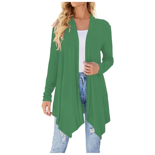 Strickjacke mädchen, Cardigan Damen Sommer Strickjacke - Grobstrick Frauen Strickcardigan Häkelpulli Winter Langarmshirt Langarm Reverskragen Mit Rüschensaum Casual Strickmantel von Generisch