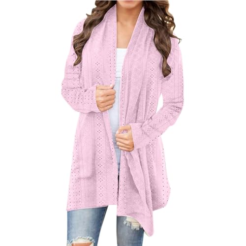 Strickjacke mädchen, Strickjacke Damen Sommer Cardigan - Strickcardigan Casual Grobstrickjacke Dünner Übergangsjacke Pullover Winter Strickweste Langarm Reverskragen Mit Rüschensaum Strickmantel von Generisch