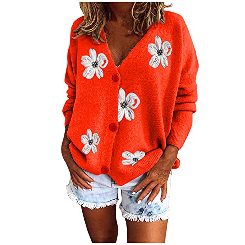 Strickjacken für Damen mit knöpfen Blumen-Stickerei Langarm Jacke Strickjacke Strickmantel Casual Leichte Herbst Winter Strickjacken Pullover Kurz Grobstrick Cardigan Strickweste Rot XXL Strickjacken für Damen mit knöpfen Blumen-Stickerei Langarm Jacke Strickjacke Strickmantel Casual Leichte Herbst Winter Strickjacken Pullover Kurz Grobstrick Cardigan Strickweste Rot XXL von Generisch