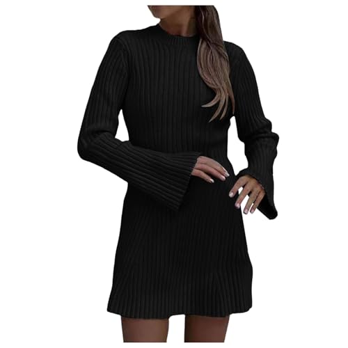 Strickkleid Damen Herbstkleid Winterkleid Langarm Pulloverkleid Freizeit Warmer Pulli Tunika Knielang Weihnachtspullover Lang Schicke Strickkleider Pullover Kleid Hoodie Kleid Schwarz M von Generisch