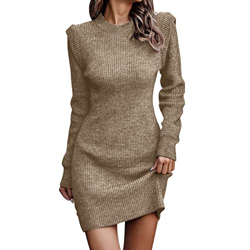 Strickkleid Damen Winter Elegant Langarm Pulloverkleid Bodycon Freizeitkleid Rundhals Casual Minikleid Pullover-Kleider Für Damen Geripptes Slim-Fit Bleistiftkleid Einfarbig Strickkleid von Generisch