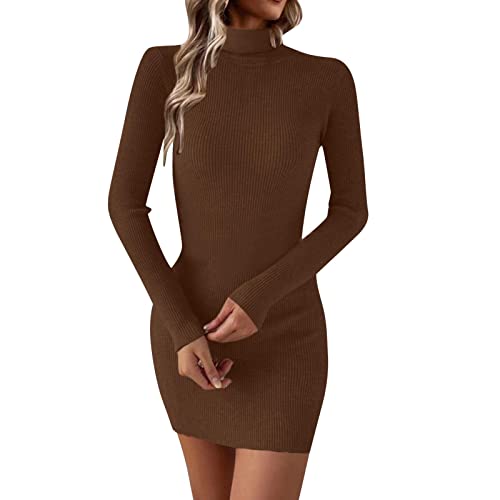 Strickkleid Damen Winter Kleid Langarm Herbstkleid Pulloverkleid Elegant Weich Freizeit Sweatkleid Strickkleider Lässig Minikleid Warmer Pullover Kleid Tunika Kleid Dresses for Women Kaffee XL von Generisch