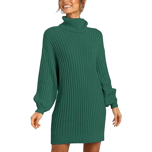 Strickkleid Damen Winter Langarm Kleider Pulloverkleid Für Damen Lang Lässig Strickkleider Weihnachtspullover Warmer Longpullover Schicke Schicke Kleider Dresses for Women Hoodie Kleid Grün L von Generisch