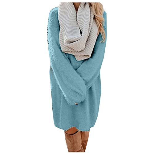 Strickkleid Damen Winter Langarm Kleider Pulloverkleid Für Damen Warmer Lässig Weihnachtspullover Sweatkleid Schicke Minikleid Lang Tunika Kleid Pullover Kleid Langarm Kleid Blau XXL von Generisch