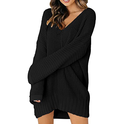 Strickkleid Damen Winter Langarm Kleider Pulloverkleid Für Damen Weich Knielang Longpullover Weihnachtspullover Aesthetic Pulli Freizeit Dresses for Women Hoodie Kleid Tunika Kleid Schwarz M von Generisch