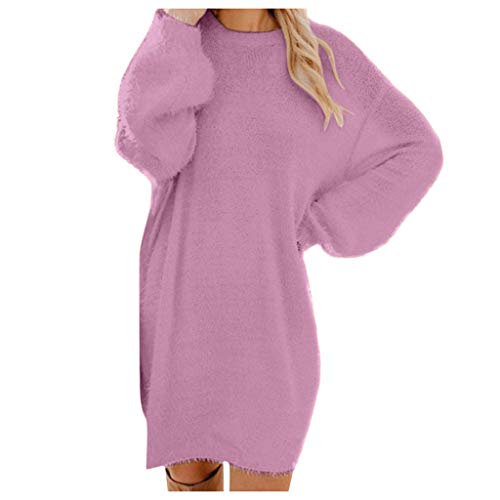 Strickkleider Damen Lang Hohe Taille A-Linie Elegant Kurzkleid Einfarbige Casual Langarm Strickpullover Gestrickt Basic Pulloverkleid Pullover Kleid Strick Sweater von Generisch