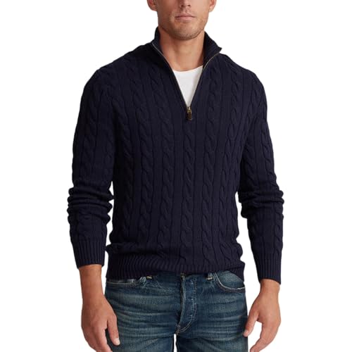 Strickpullover Herren, Rollkragenpullover Herren Half Zip Pullover Sweatshirts Strickpullover Stehkragen Pullover Einfarbig Arbeitspullover Fleecepullover Winter Pullover Turtleneck von Generisch