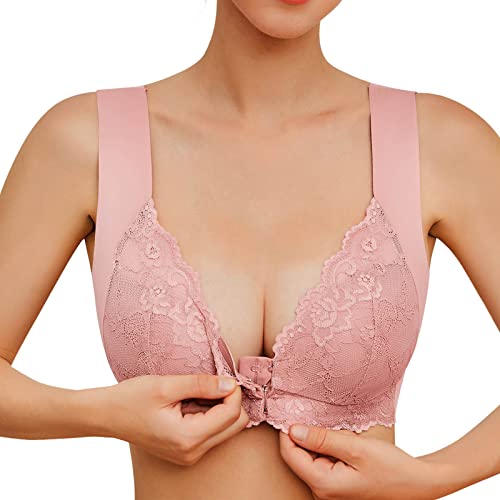 Stütz BH, BH Damen Vorderverschluss Spitzen Ohne Bügel Bustier - Push Up Soft Bra Verschluss Vorne Große Größen BHS Gepolstert Bralette Entlastungs Bügelloser Nahtlose Komfort BH von Generisch