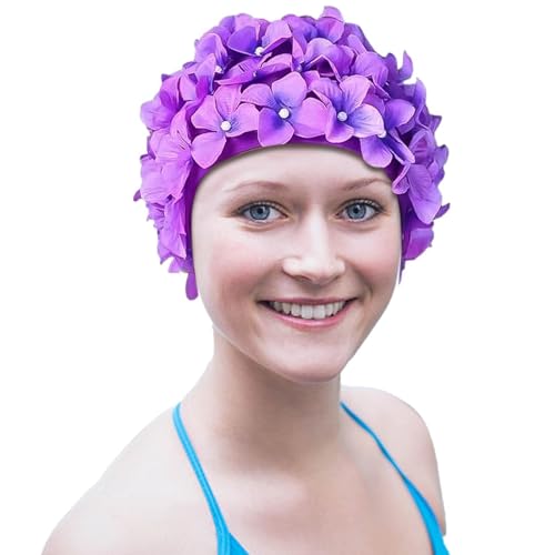 Süße Badekappen | Modische 3D-Blumen-Badekappe für Damen | Retro-Badekappen für langes/kurzes Haar, Badehut für den Strandurlaub im Schwimmbad von Generisch