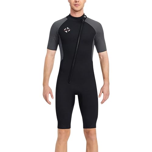 Surfanzug Herren Neopren UV 50+ Kurzarm Einteilig Tauchhaut Wetsuit Wassersport 3XL Stretch Frontreißverschluss Nassanzug Surfanzug Shorty Thermisch Neoprenanzug Tauchanzüge von Generisch