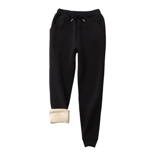 Sweathose für Damen, Winter, Fleece, warm gefüttert, Sherpa-Futter, Jogginghose mit Taschen (Schwarz, Größe XS) von Generisch