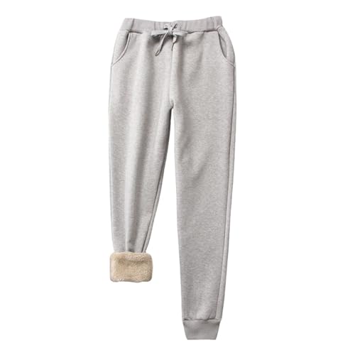 Sweathose für Damen, Winter, Fleece, warm gefüttert, Sherpa-Futter, Sweathose mit Taschen (Hellgrau, Größe M) von Generisch