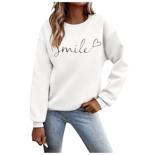 Sweatshirt Damen Baumwolle, Sweatshirt Damen Pullover Briefe Drucken Langarm Rundhals Pulli Herbst Winter Frauen Buchstaben Druck Locker Casual Oberteil Sport Streetwear Sweatshirts Ohne Kapuze Bluse von Generisch