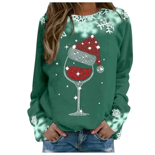 Sweatshirt Damen Hässliche Weihnachtspullover Merry Christmas Weihnachten Weihnachtsoutfit Lustige Weihnachtspulli Sweatshirt Weihnachtspullover Oberteile Grün S von Generisch