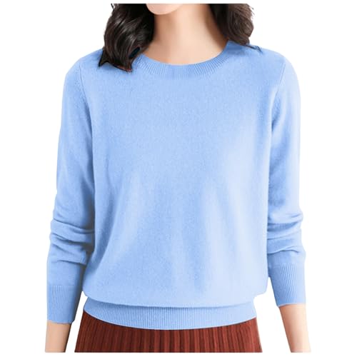 Sweatshirt Damen Pullover Casual Rundhals Langarmshirt Leichtes Strickpullover Winer Oberteile Winterpullover Feinstrickpullover Elegant Ohne Kapuze Damen 006 Hellblau,L von Generisch