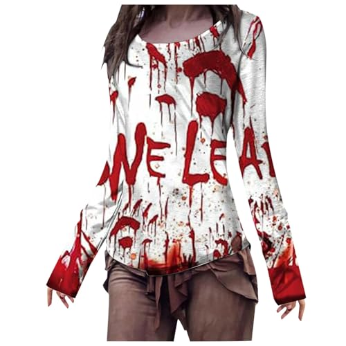 Sweatshirt Pullover Damen Halloween Kostüm Oberteile Langarm Fleecepullover Mode Pulli Sport Sweater Frauen Halloween Blood Stained Kürbis Gedruckt Langarm Slim Fit Hoodie Langarm T Shirt 3 von Generisch