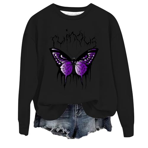 Sweatshirt Pullover Damen Oberteile Mode Pullover Oversize Bekleidung Sport Klamotten Casual Rundhalsausschnitt Butterfly Print Hoodie von Generisch