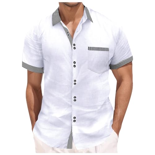 T-Shirts Für Herren Sommer Leinenhemd Kurzarm Leinen Hemd Bügelfrei Freizeithemd Modische Kurzarmhemd Slim Fit Männer Stehkragen Hemden Casual Beach Shirts Regular Leichte Mit Oberteile von Generisch