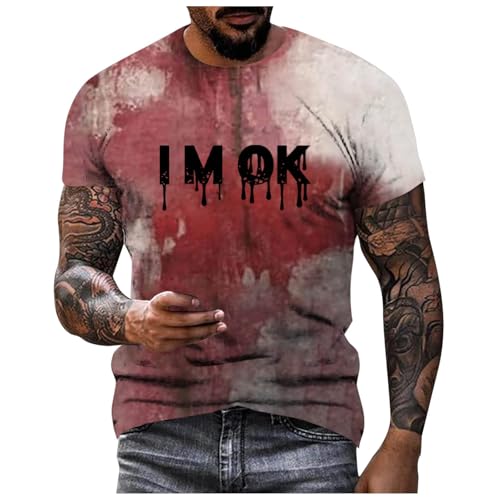 T Shirts Herren Halloween Sommer Modisch Fitness Rundhals Kurzarm Atmungsaktive Sommershirts Lässiges Regular Drucken Männer Lose Oberteile Basic Hemd von Generisch