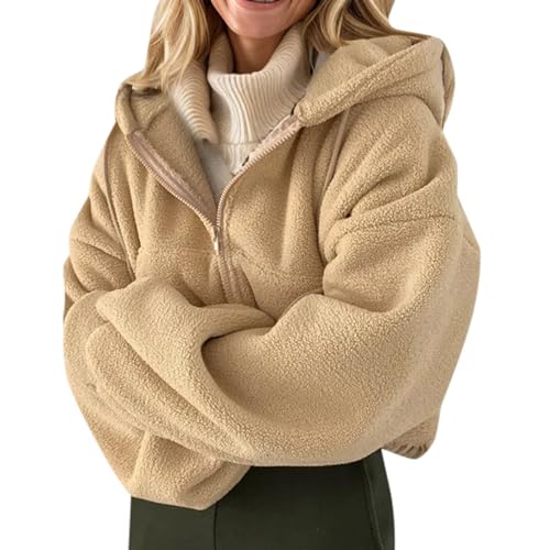 Tagesangebote Heute Sweatjacke Damen Fleece Jacke Strickjacke Bunt Fleecejacke Sherpa Teddy Pullover Winter Jacken Für Plüsch Übergangsjacke Lang Wollfleece Khaki，XXL von Generisch