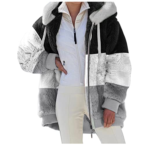 Tagesangebote Heute Winterjacke Damen Warm Fliesjacken Für Frauen Plüschmantel Teddyplüsch Jacke Teddy Dame Sweat Flauschige Fleece Felljacke Fleecepulli Schwarz，L von Generisch